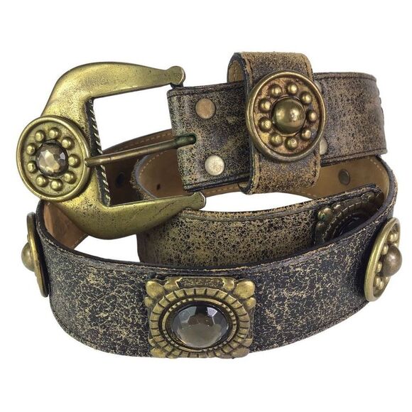 Leatherock Accessories - Leatherock Vintage Belt 90s Steampunk Crystal Stone Embellished Gold 26” - 30”